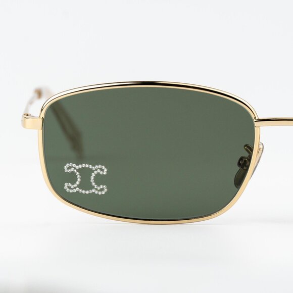 Celine RHINESTONE TRIOMPHE Men Sunglasses Gold Green Rectangle CL40285U 30N - Picture 7 of 14